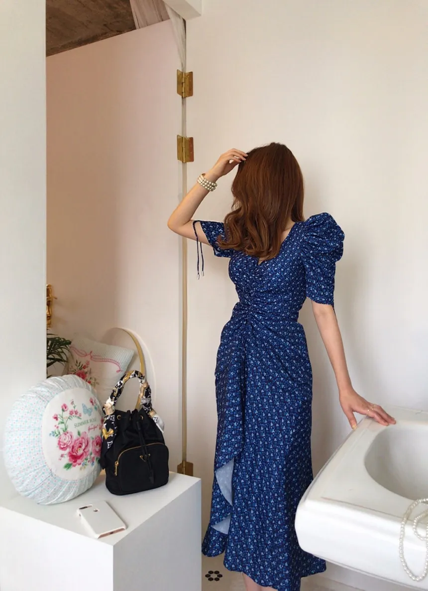 Deqiang Women's V-Neck Long Sleeve Mini Dress - A-Line Tie Waist Spring Dress (Royal Blue) - View #10