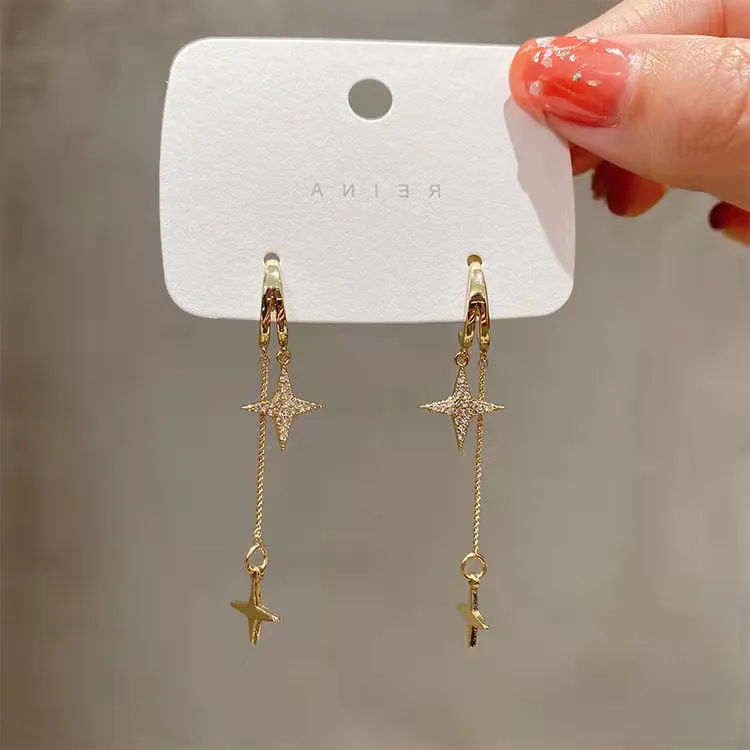 Gouden Kleur Ster Tassel Drop Dangle Oorbellen Geometrische Legering Ooraccessoires voor Vrouwen Meisjes Mode Party Sieraden Gift