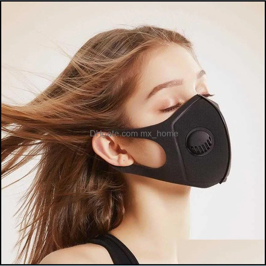 Designer Masks 3D Dustproof Face Black Breathing Valve Sponge Mask Washable Reusable Anti-Dust Fog PM2.5 Protective Gift In stock!!!