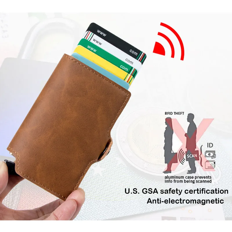 Rfid Aluminum Men Wallet Card Holders Purse Carbon Fiber Men Business Slim  Thin Smart Wallet Credit Cardholder Case Note Holder