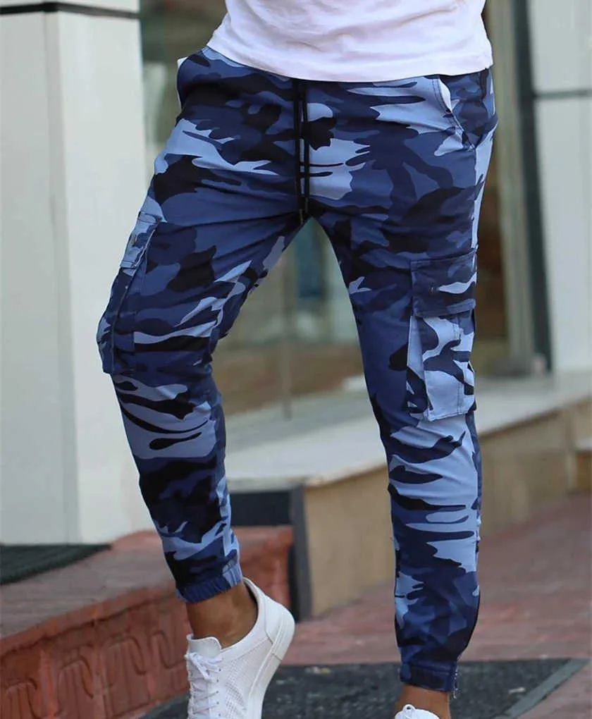 Color Camo Camouflage Cargo Spodnie 2019 Mężczyźni Kobiety Casual Streetwear Kieszenie Jogger Niebieski Taktyczne Spodnie dresowe Hip Hop Spodnie P0811