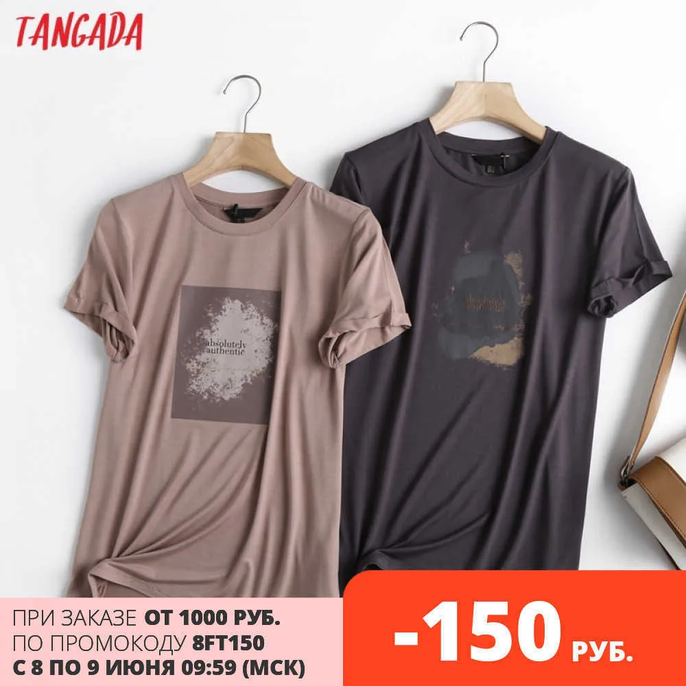 Tangada Sommer Frauen Drucken Vintage Baumwolle T-shirt Hohe Qualität T-shirts Damen Casual T-shirt Street Wear Top 6D36 210609