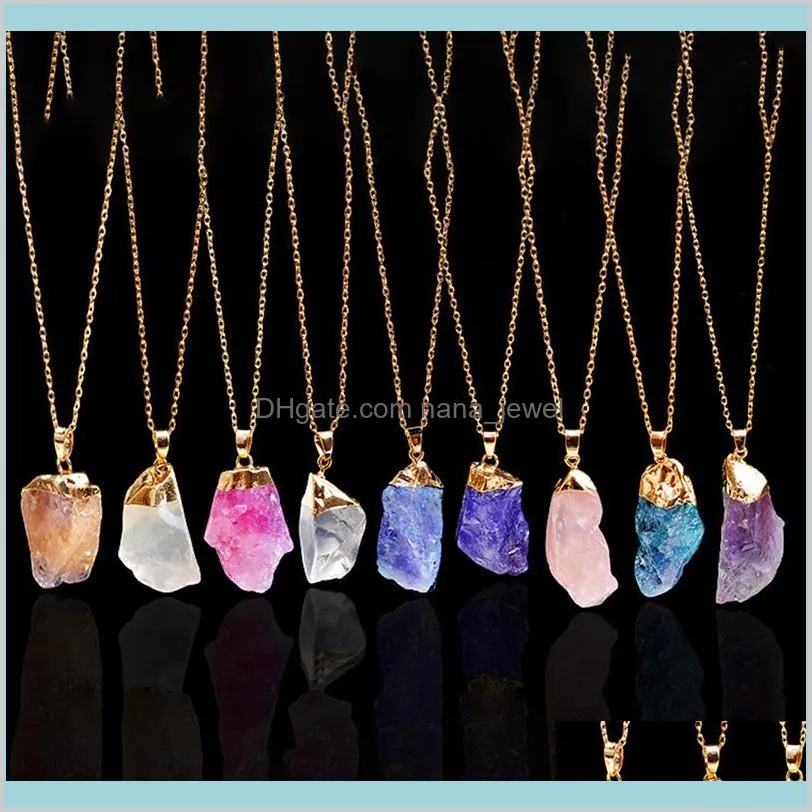 Necklaces Pendants Crystal Quartz Healing Point Chakra Bead Natural Gemstone Necklace Original Pendant Women Men Jewelry Plated Gold C
