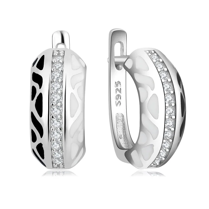 Ogulee europeu preto branco esmalte mulheres hight qualidade 925 prata cz stud brincos Trend 2021 moda jóias