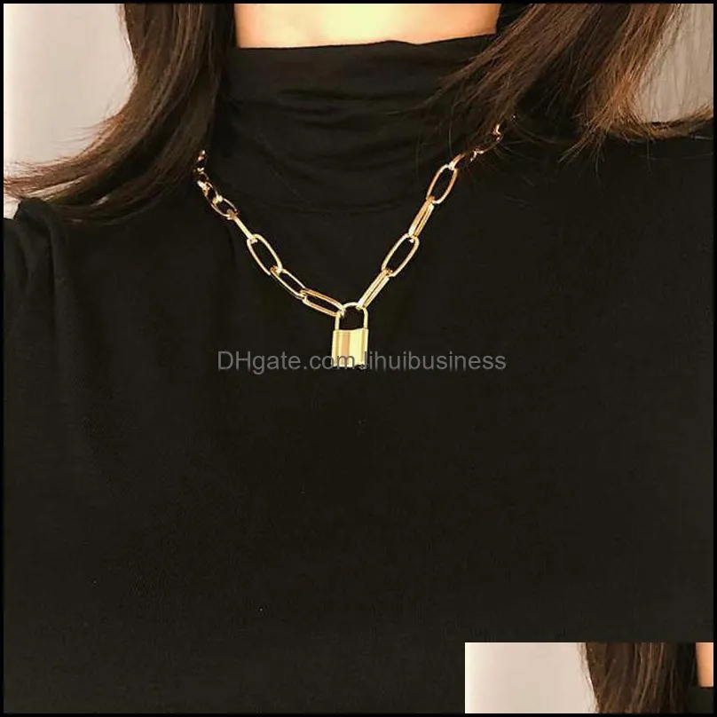 Rock Choker Lock Necklace For Women Christmas Gift 2020 Punk Gold Chunky Chain Mujer Key Padlock Pendant Necklaces Party Jewelry Y0528