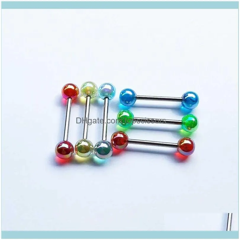Body Arts Stainless steel anti allergy candy color tongue nail tongue ring perforation tongue nail puncture acrylic ball cool breast