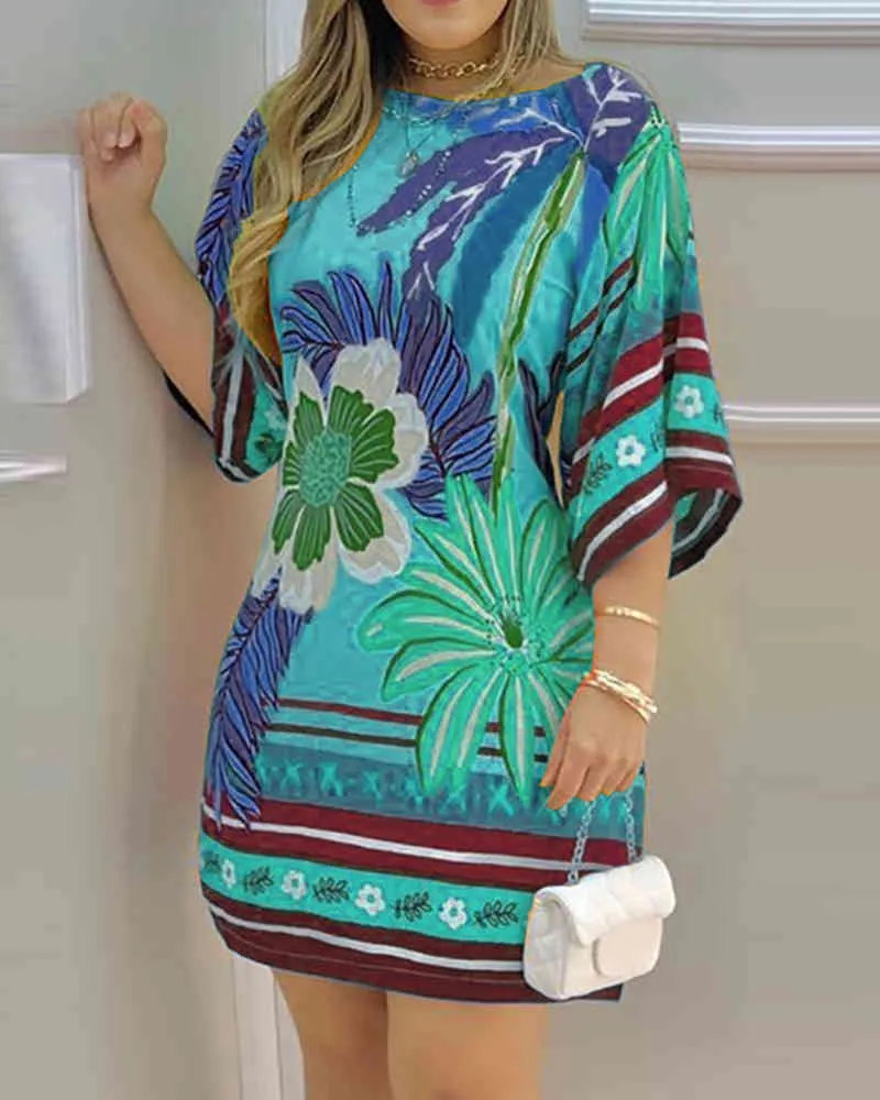 Primavera Verano Mujer Estampado Tropical Mini Vestido Nueva Mujer Media  Manga Estilo Brasileño Ropa Casual Señoras Sexy Trajes 210415 De 15,69 €