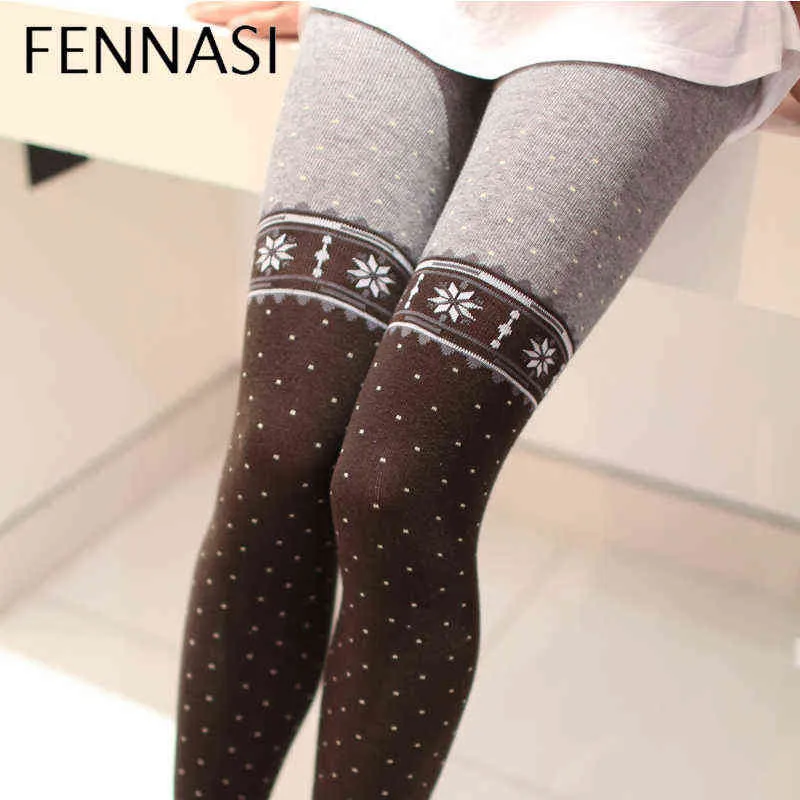 Fennasi Mulheres Espessura Meia-calça Quente Com Imprimir Polka Dot Calças de Neve Sexy Calças Femininas Mulheres Algodão Perna Aquecedor Aquecedor Preto Y1130