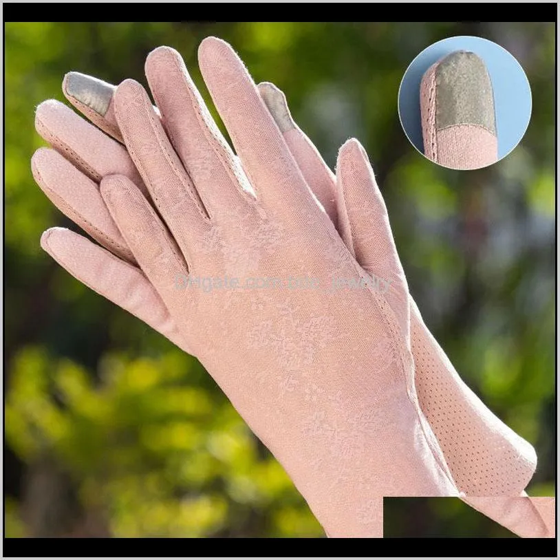 summer lady cycling anti-skid sun protection hand lace dot breathable fashion personality casual cotton touch screen gloves scarves