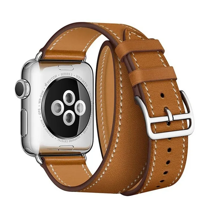 LHZW SMtech Fashion Double Tour Strap for Apple watch Ultra 49mm band 45mm 41mm 44mm 40mm 42mm 38mm Ladies Genuine Leather watchband bracelet iWatch series 8 7 6 se 5 4 3