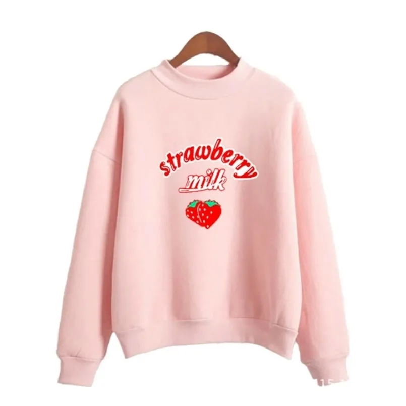 Harajuku Kawaii Strawberry Hoodie Sweatshirt Women Korean Fashion Sweatshirts sweet cute Schoolgirl Streetwear 210809