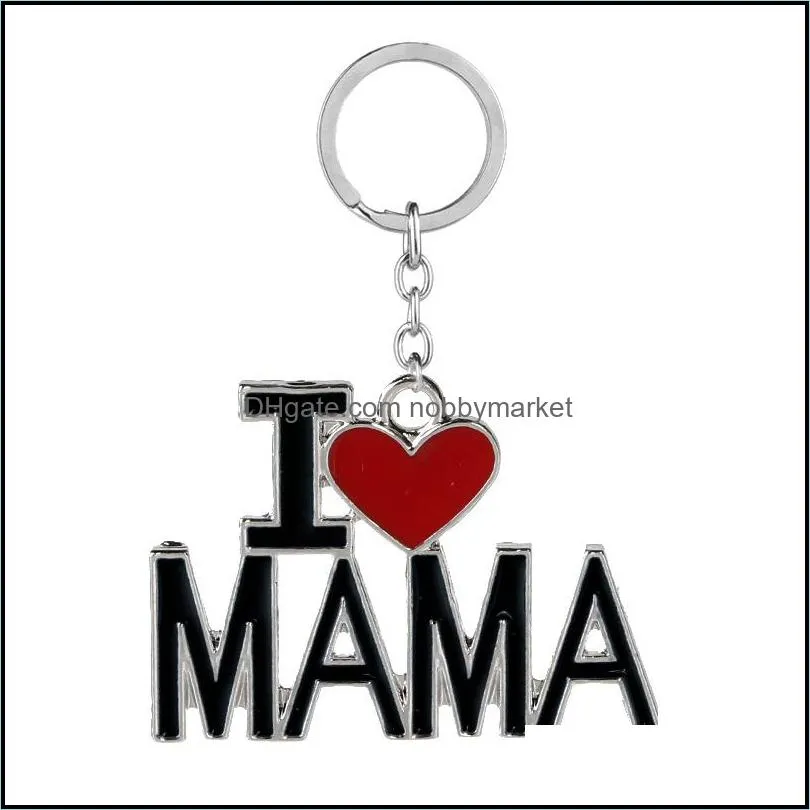 Enamel Alloy Key Rings I LOVE MOM DAD PAPA MAMA Heart Pendant Keyrings Father`s Day Mother`s Day Jewelry Gifts Keychain