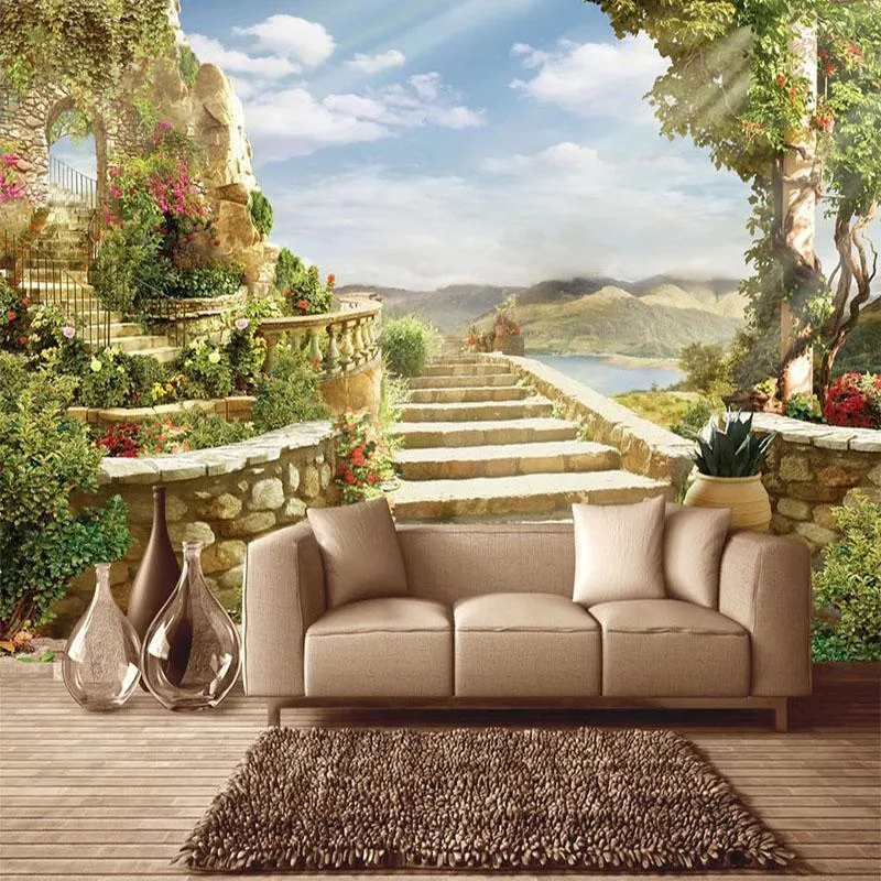 Tapeten Europäischen Stil Garten Landschaft Wandbild Tapete 3D Natur Landschaft Wand Malerei Wohnzimmer TV Schlafzimmer Hintergrund Papiere