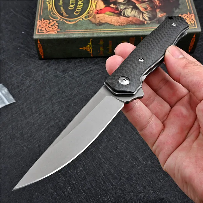 Flipper Folding Mes M390 Drop Point Blade Carbon Fiber + Steel Sheet Handle Outdoor EDC Pocket Messen