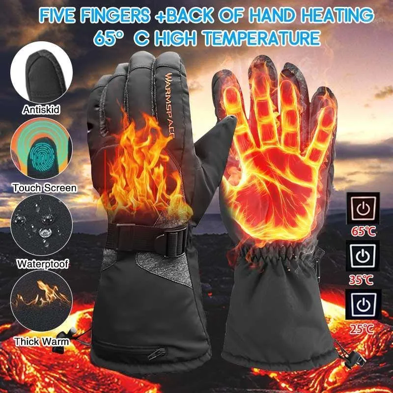 Ski Gloves WARMSPACE Men Women Rechargeable Electric Warm Heated Battery Powered Winter Sport Heat For Climbing