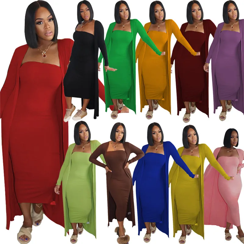 Kadın Bodycon Iki Parçalı Set Günlük Elbiseler Ceket Güz Kış Giyim Katı Renk Uzun Kollu Artı Boyutu 3XL Seksi Elbise Düz Kıyafetler DHL 5613