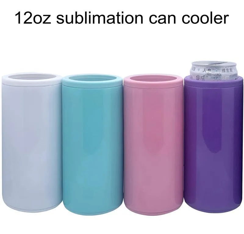 Boîte de Sublimation thermique de 12oz, tasse droite mince isolante vierge, réservoir de stockage de refroidisseur sous vide à Double paroi en acier inoxydable