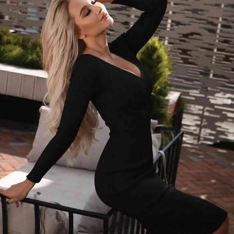 Sexy Deep V-Neck Bodycon Dress for Women - Perfect for Spring Parties and Celeb Event Venues Near Me (Black Midi)