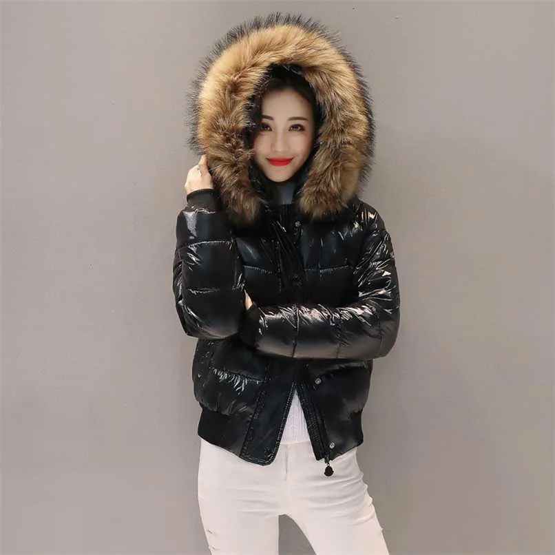 Women's Winter Jacket Hooded Slim Big Thick Real Fur Short White Duck Down Filler Coat Female Solid Warm Clothes Snow Suit 211007