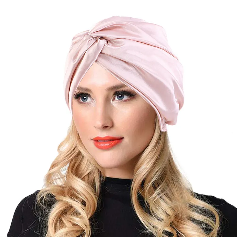 Elastische imitatie zijde dubbellaags nacht slaap cap cross twist douchekap krullend haar schoonheid make-up moslim hoofd wraps