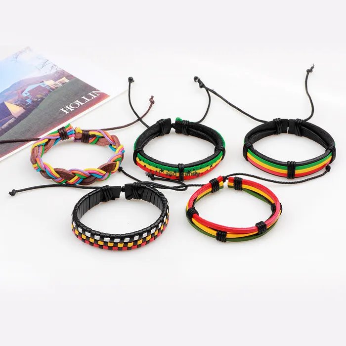 Braid Multilayer Rainbow Lederen Touw Armband Sieraden Set Vrouwen Mannen Verstelbare Hip Hop Sieraden Gevlochten Armbanden Bangle Manchet Mode-sieraden Will en Sandy