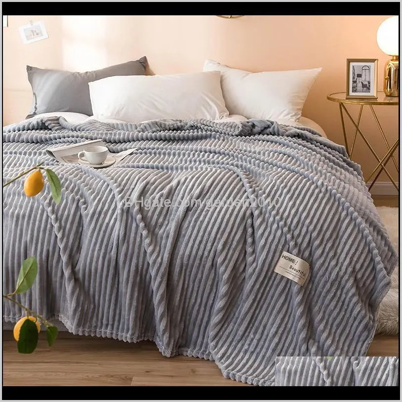 super soft blankets stripe solid fleece blanket warm flannel bedspread throw on sofa bed cover thickness bedsheet yellow blue 201113