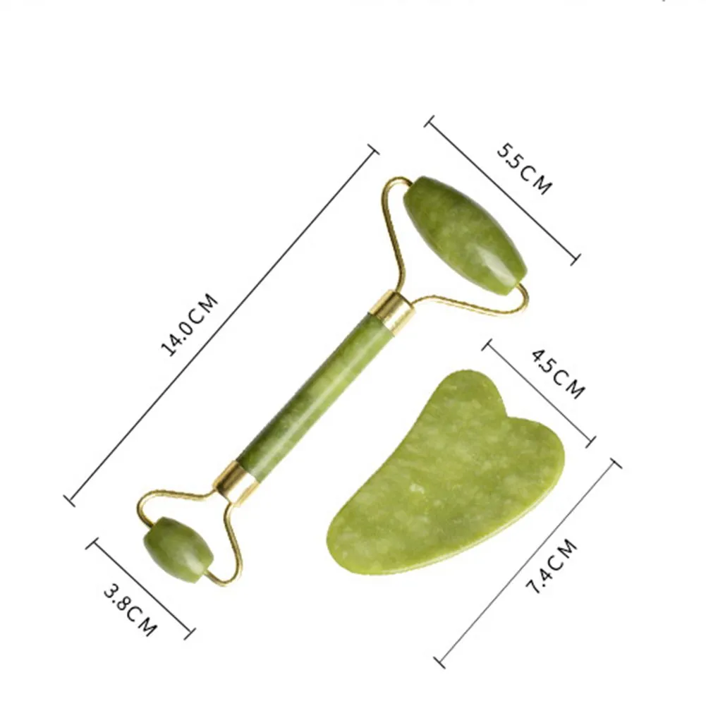 100sets DHL Delivery 2in1 Set Green Natural Jade Roller GuaSha Gua Sha Scraper Tools Arts and Crafts Stone Face Massager Tool Neck Back Jawline Skin Care Lifting