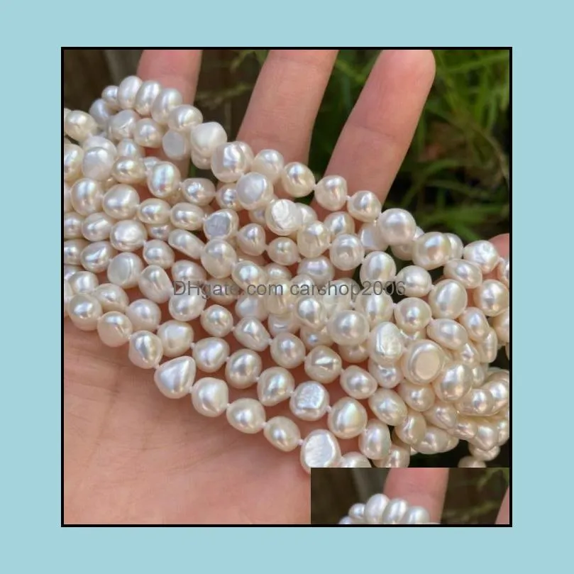 8-9mm Baroque White Natural Pearl Beaded Necklace 72 inch Bridal Jewelry Choker Gift