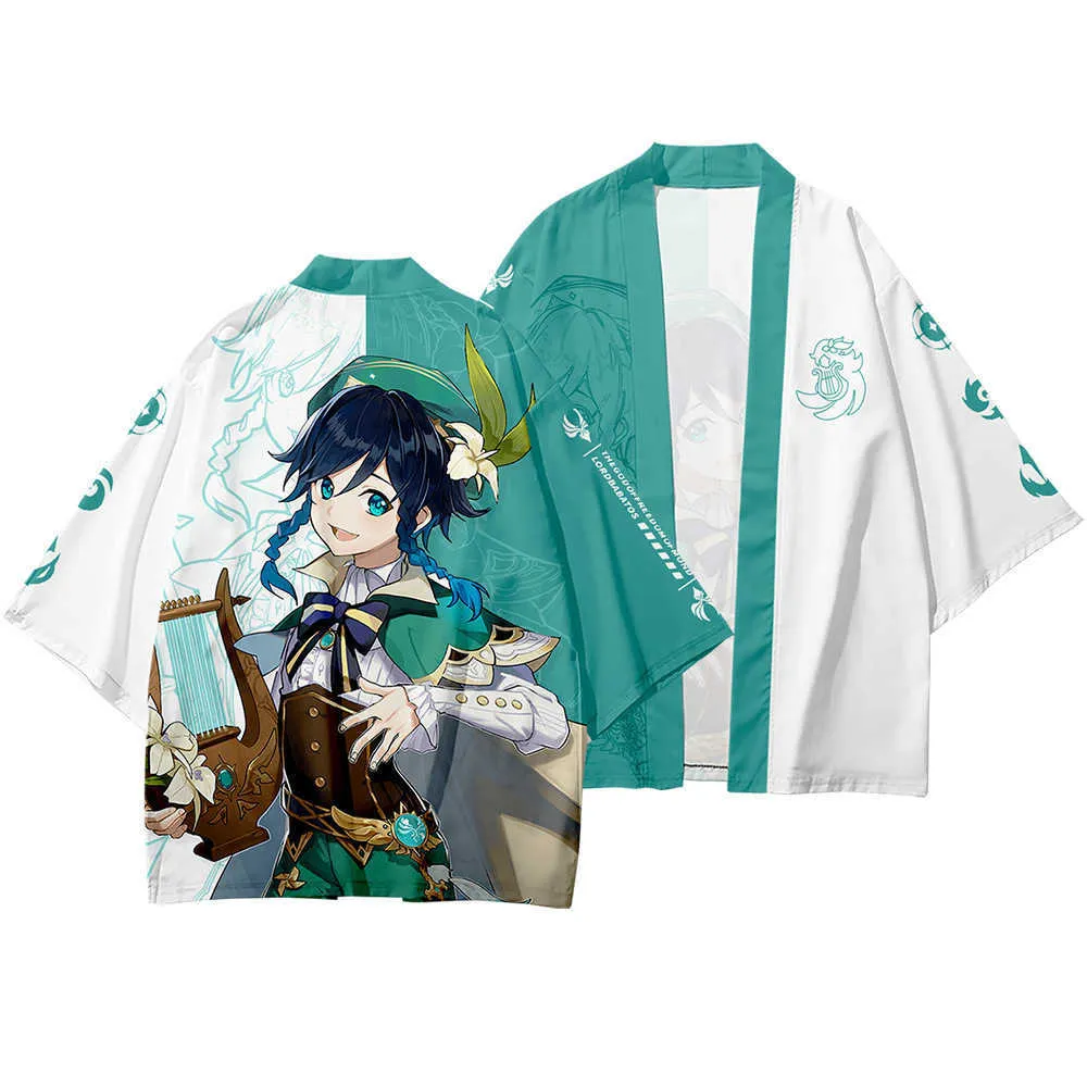 Genshin Impact Venti Cosplay Kostüm Kimono Tops Casual Lose Plus Größe Cool Man Fans Otaku Tops Hosen Mode Gedruckt Y0903