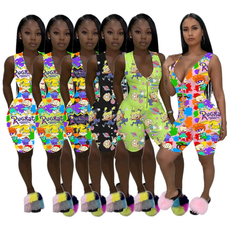 Cartoon print vrouwen jumpsuits schattige rompertjes elegante overalls mode bodycon playsuit pullover comfortabele clubwear verkoopkleding K8679