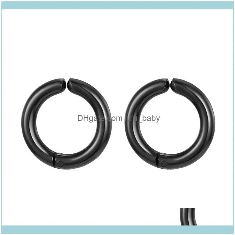 Hoop & Huggie 1PC Punk Stainless Steel Earrings For Women Men European Black Color No Pieced Hole Circle Ear Clips E17-P1