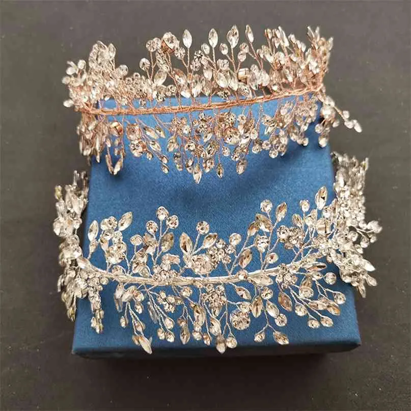 SLBRIDAL Handmade 3 Colors Crystal s Bridal Tiara Headband Wedding Crown Hair Accessories Bridesmaids Women Jewelry 210707