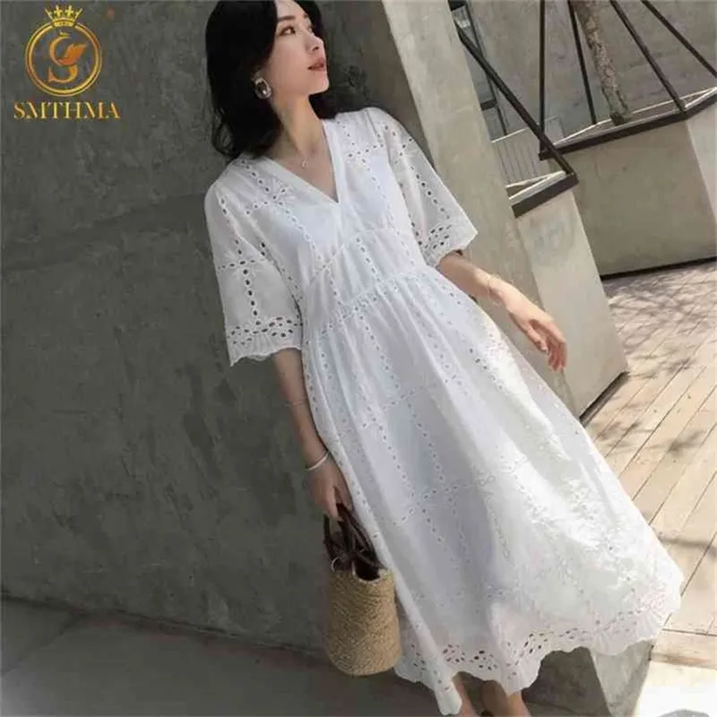 Elegant Cotton Lace Lace Party Dress for Women - HMA New Fashion, Short Sleeve, Plus size, Summer Vestidos (210409)