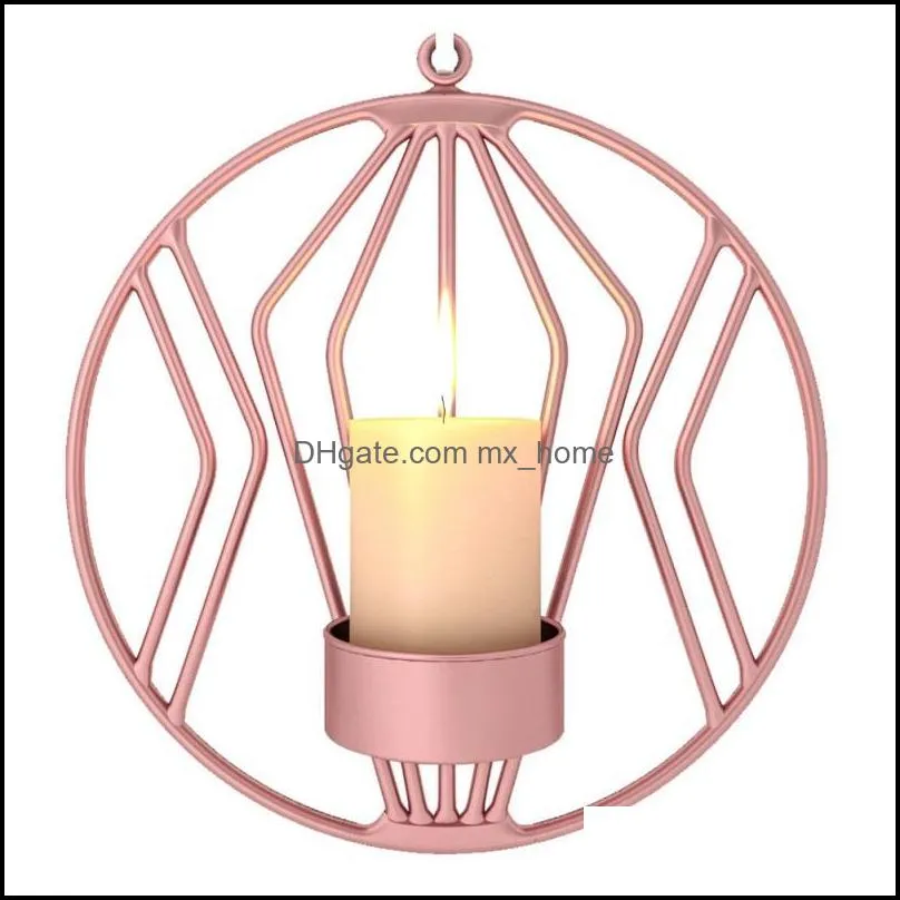 Wall Mounted Geometric Round Metal Candlestick Small Tea Light Home Decor Crafts Wedding Party Decoration Ornament Candelabros Candle