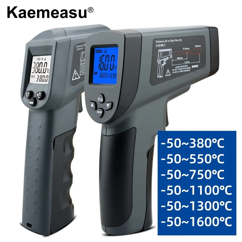 Kaeu Cyfrowy termometr na podczerwień -50 ~ 1600 Uring zakres, bezkontakt, bezpieczeństwo, gotowanie, przemysłowy elektroniczny pistolet termometr 210719