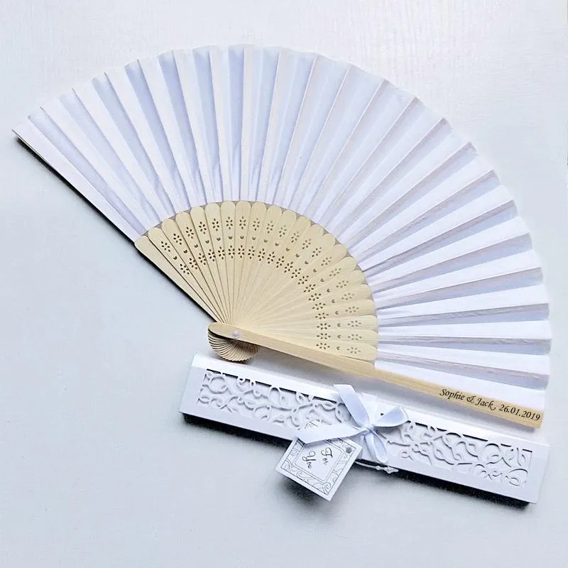 Party Favor 30 Pcs Personalized Engraved Luxurious Silk Fold Hand Fan In Elegant Laser-Cut Gift Box +Party Favors/wedding Gifts+printing