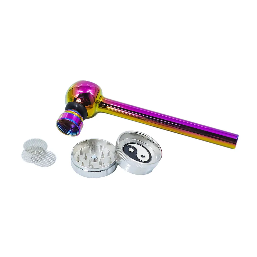 Diamond Style Glass Tobacco Hand Pipe With 15MM Metal Bowl Portable Glass Smoking Pipes For Dry Herb