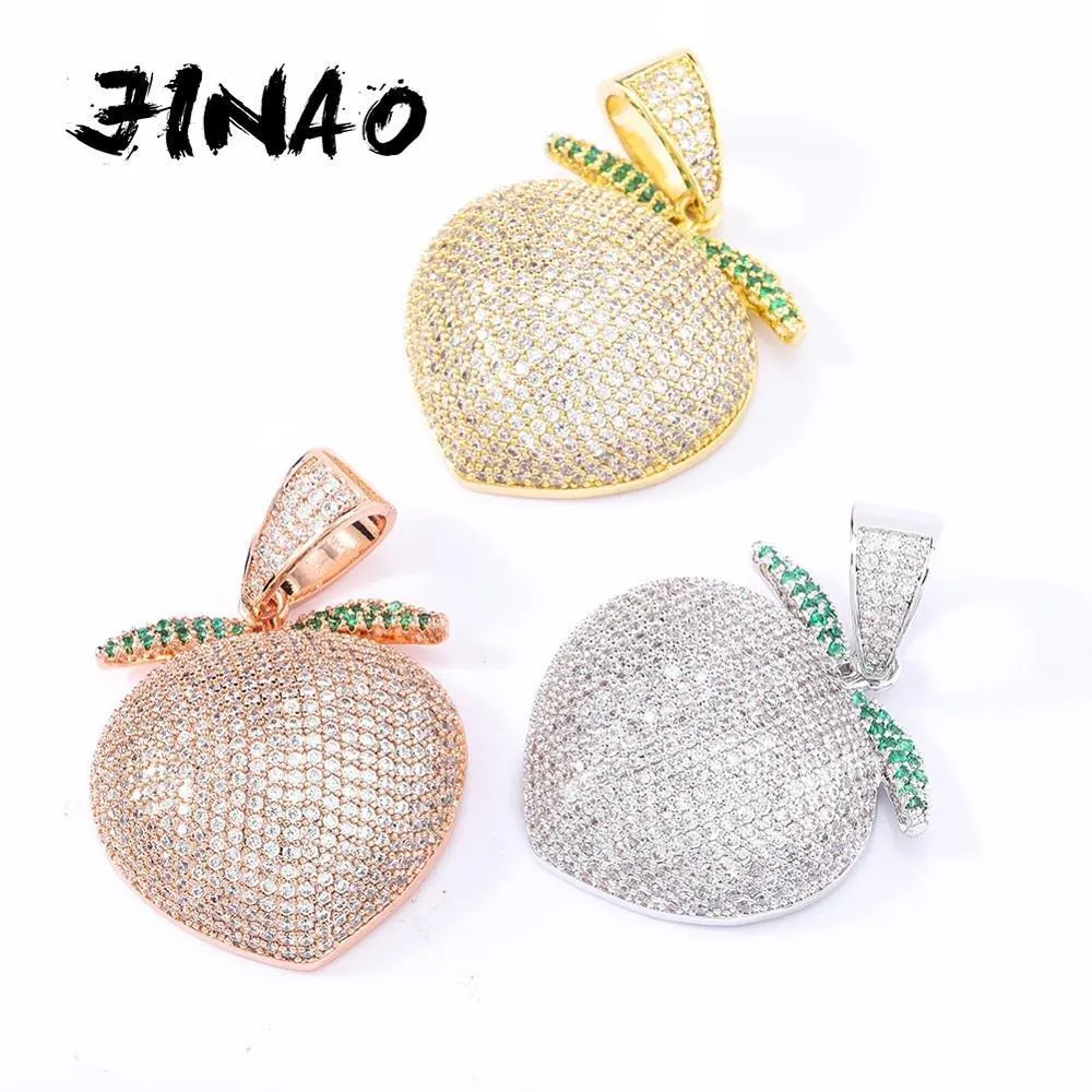 Jinao Nieuwe Kleurrijke Perzik Fruit Ketting Hanger met Tennis Ketting Iced Out Cubic Zirkoon Shining Heren Heup Hop Sieraden Gift X0509