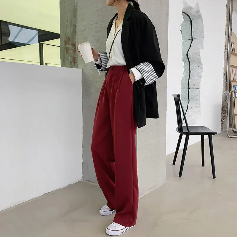 Fashion Black Wine Red Loose Wide Leg Pants Women Elastic High Waisted  Streetwear Burgundy Trousers Womens Korean Casual Solid Full Length Pant  210421 From Luo03, $16.78