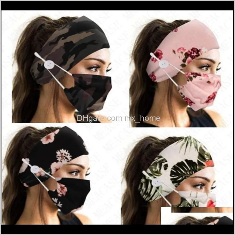 floral camouflage fashion face mask with color matching hairband with facemask button sports headbands two piece masks for women lady