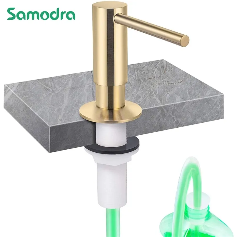 Samodra Laiton Distributeur De Savon Liquide Kit De Tube D'extension Pour Accessoires De Cuisine Salle De Bains En Métal Construit En Or Distributeurs De Détergent 211206