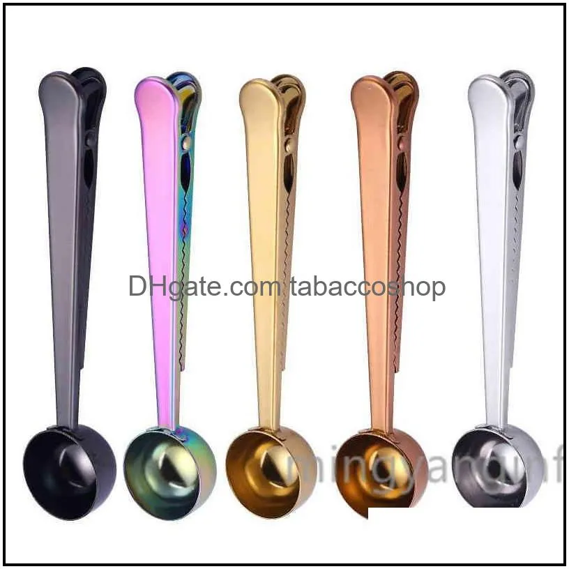 Coffee Scoop Clip Stainless Steel Coffee Scooper Tea Spoon With long handle Multifunction Sealing Bag Clip For Powder Bag H-0129