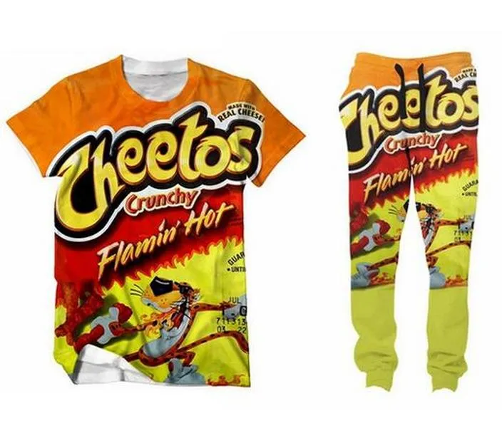 Commercio all'ingrosso - 2022 New Fashion Casual Cheetos 3d All Over Print Tute T-shirt + pantaloni da jogging Suit Donna Uomo @ 061