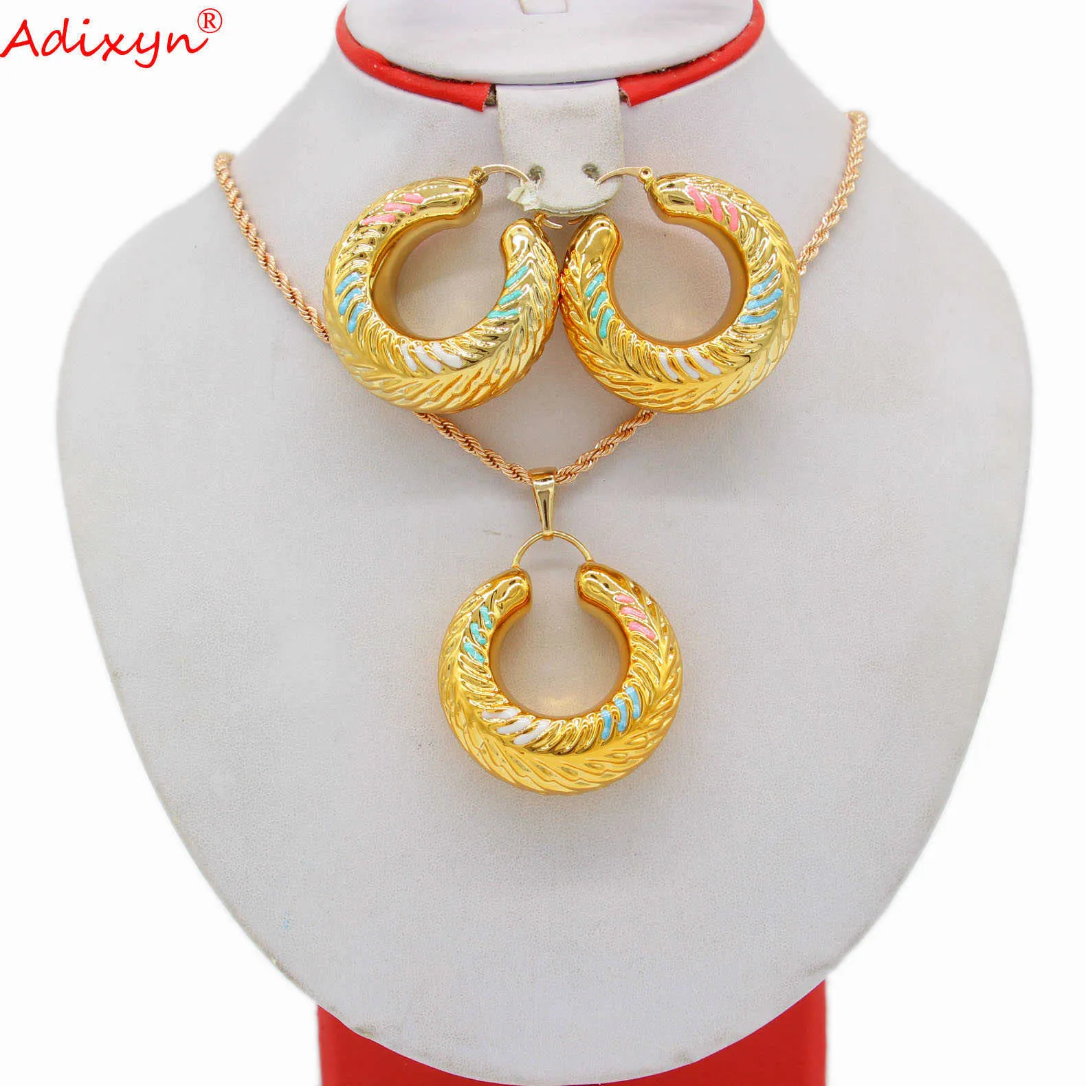 Adixyn NEW Multicolour Pendant Necklace Earrings Jewelry Set African Arab Jewelry Gifts N03231 H1022