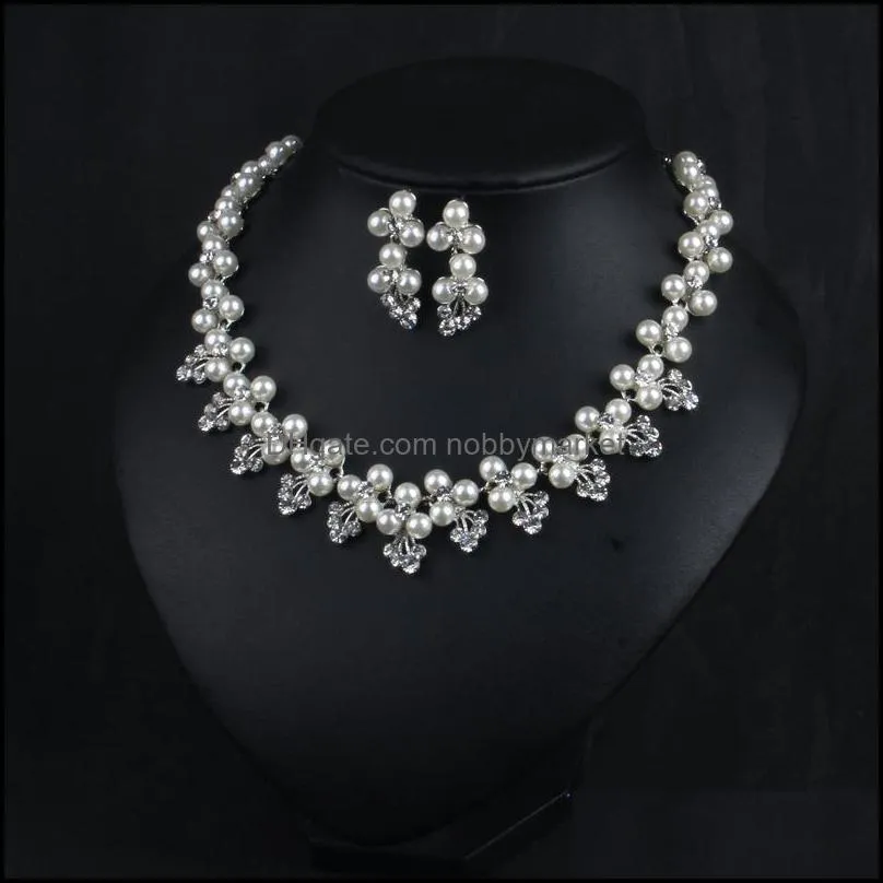 Earrings & Necklace Fine Pearl Bride/Wedding Elegant Choke Jewelry Set Luxury Crystal Earring And Party