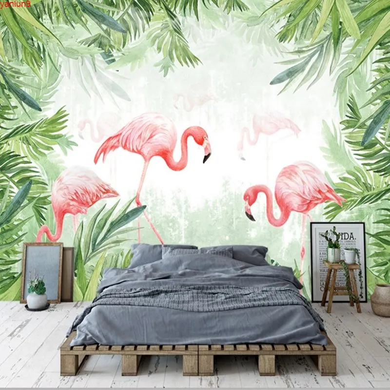 Cartaz 3D Poster personalizado Pintura Pintura Banana Folha Flamingo Mural Sala de estar Infantil Quarto À Prova D 'Água Papelagem De Adesivo De Adesivo