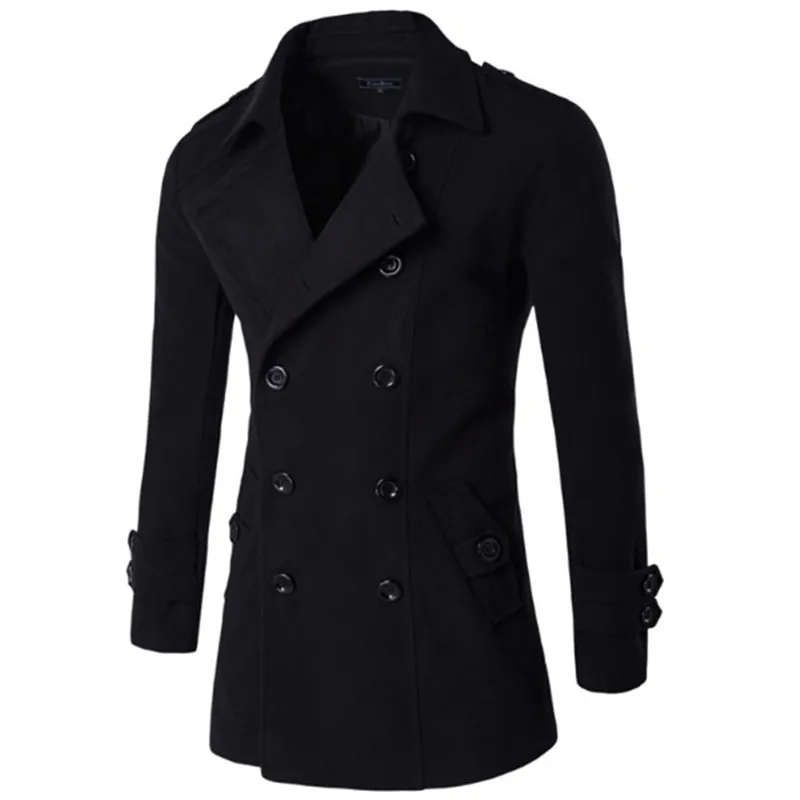 Mélange de laine pour hommes Style britannique Double boutonnage Trench couche de finition hommes Long manteau Masculino mâle vêtements classique goutte pardessus