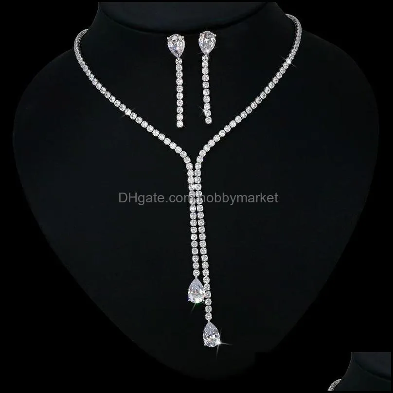 Earrings & Necklace Bilincolor Pink Cubic Zirconia Earring And Jewelry Set For Bridal Wedding