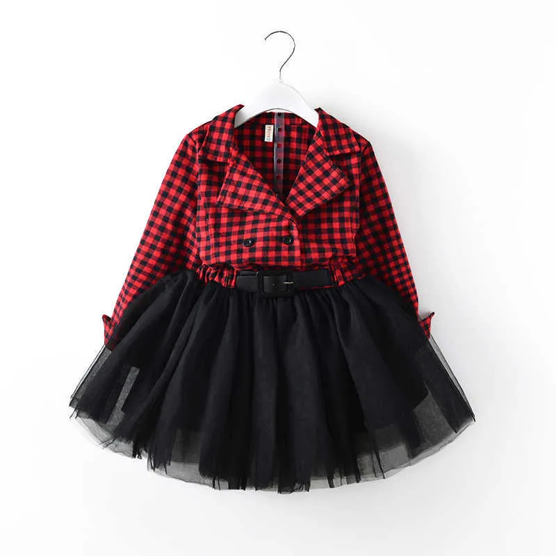 Red Plaids Party Tutu Dress Kids Baby Girls Long Sleeve Princess Party Pageant Holiday Dresses christmas clothes Q0716