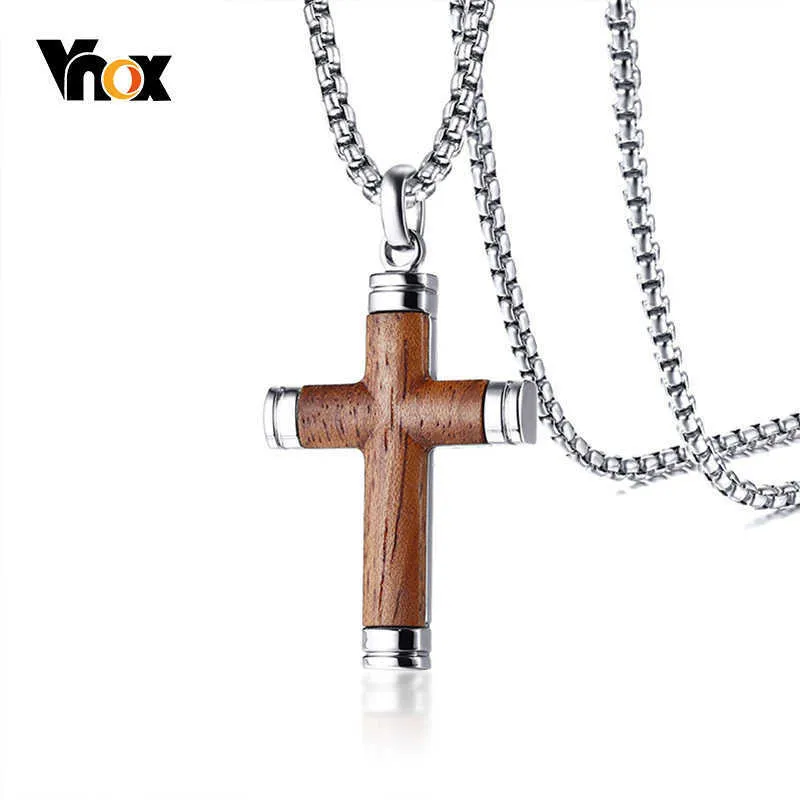 Vnox الفريد الخشب الصليب قلادة قلادة الرجال مجوهرات الكتاب المقدس هدية مخصصة 24 سلسلة X0707